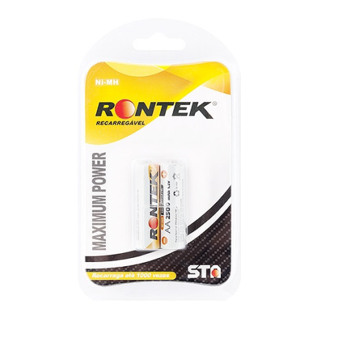 Bateria Recarregável NiMh AA 1,2V 2500mAh Premium Rontek - 2 Peças