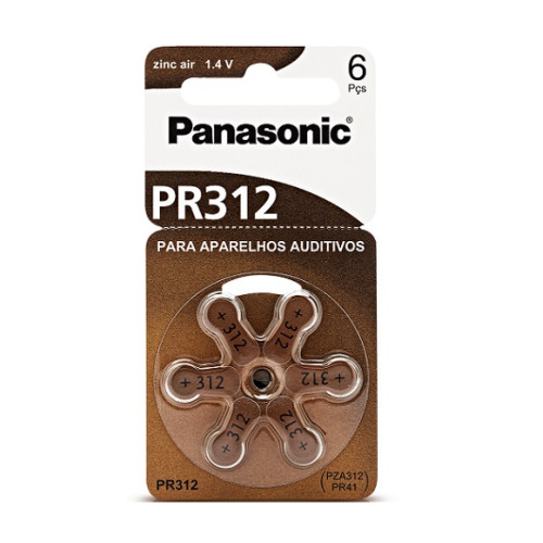 Pilha Botão Panasonic Pr 312h P/aparelho Auditivo - Embalagem 6Peças